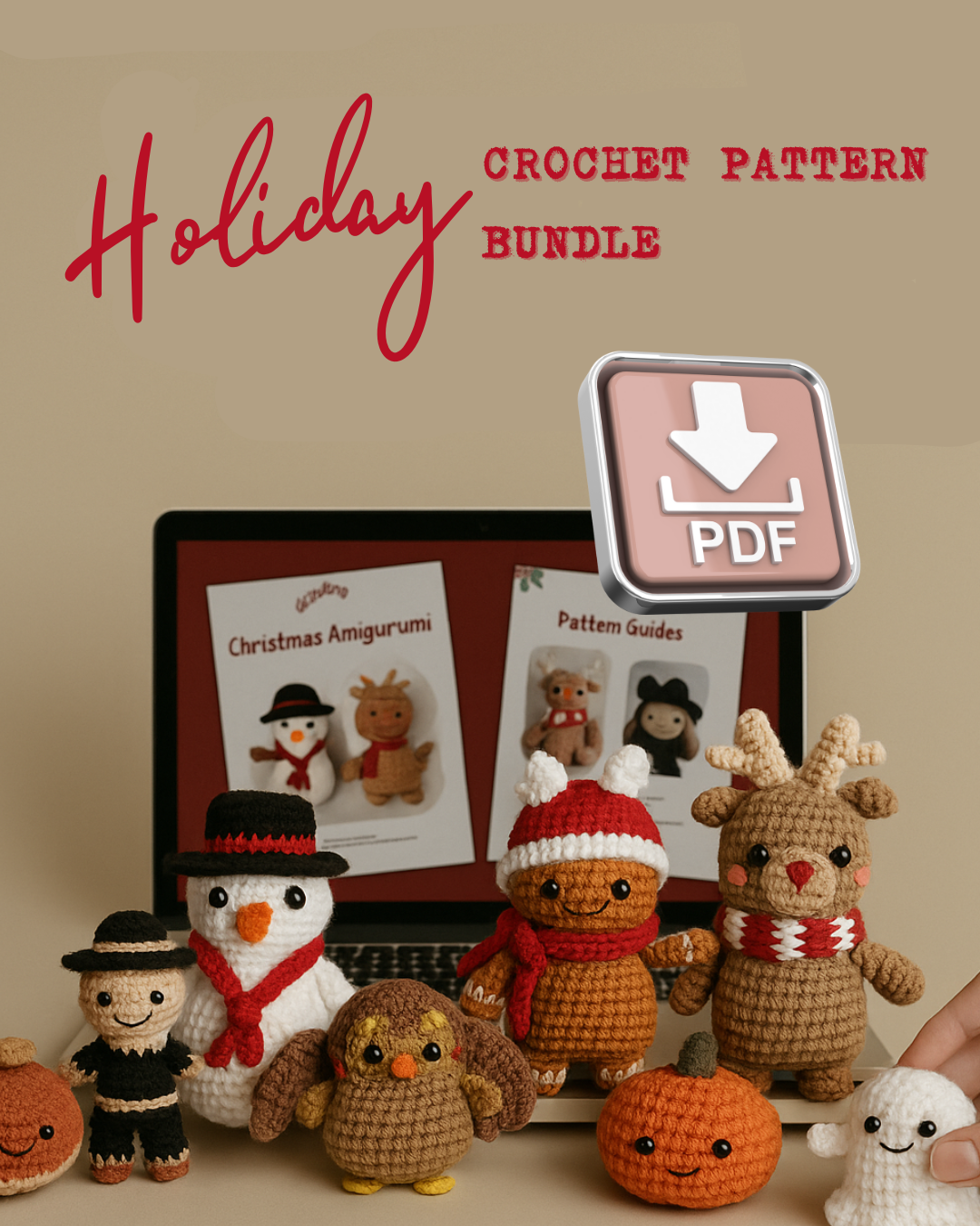Holiday Amigurumi Bundle: PDF Crochet Pattern Halloween, Thanksgiving & Christmas